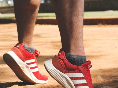 Close up of sneakers on a running track